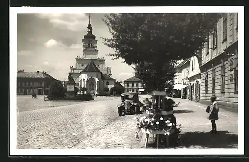 AK Chlumec, Namesti, Kirche am Marktplatz