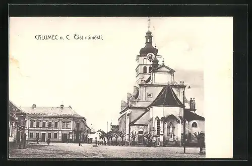 AK Chlumec, Cast Namesti, Kirche am Marktplatz