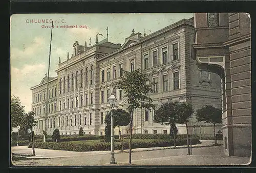 AK Chlumec n. C., Obecné a mestanské skoly, Gebäudeansicht