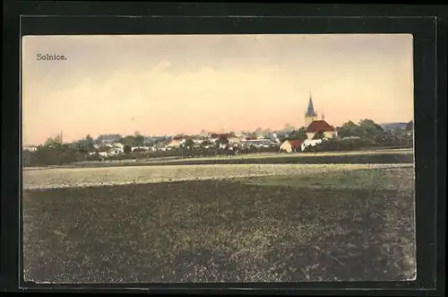 AK Solnice, Panoramablick von der Feldwiese