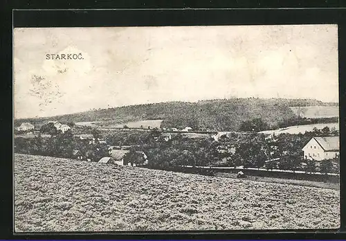 AK Starkoc, Blick von der Bergwiese zum Ort