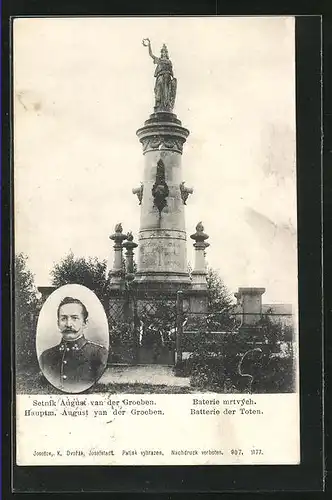 AK Kulm, Denkmal Batterie der Toten, Proträt Hauptm. August van der Groeben