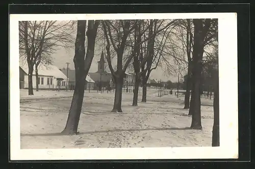 AK Luzec nad Cidlinou, Ortspartie im Winter