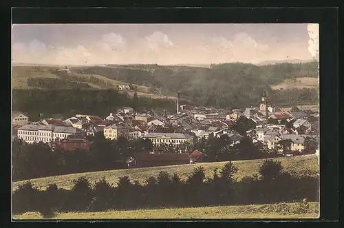 AK Arnau / Hostinne, Blick vom Berg zum Ort