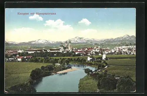 AK Kempten, Ortsansicht mit Alpenpanorama