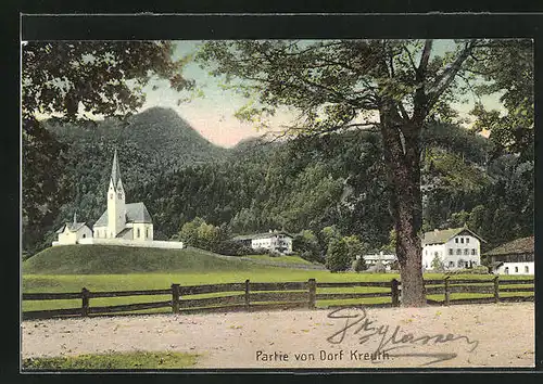 AK Dorf Kreuth, Ortsansicht mit Kirche