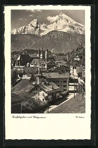 AK Berchtesgaden, Ortsansicht mit Watzmann