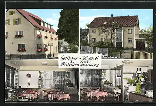 AK Friolzheim, Gasthaus und Bäckerei Zum Löwen, Aussen - und Innenansichten