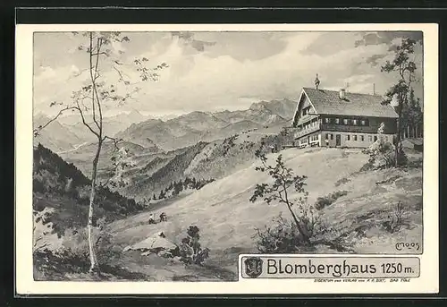 Künstler-AK Carl Moos: Wackersberg, Gasthof Blomberghaus