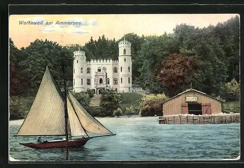 AK Wartaweil am Ammersee, Schloss am See mit Segelboot