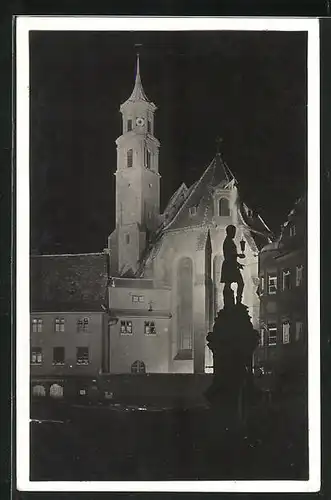AK Augsburg, St. Annakirche mit Goldschmidbrunnen bei Feenbeleuchtung