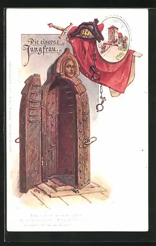 Künstler-AK Nürnberg, Die eiserne Jungfrau im fünfeckigen Turm auf der königlichen Burg