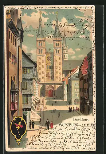 Lithographie Würzburg, Blick nach dem Dom