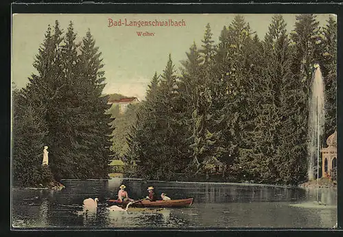 AK Bad Langenschwalbach, Ortspartie am Weiher