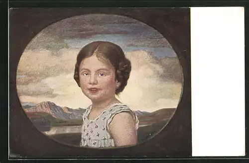 Künstler-AK Ludwig von Zumbusch: Mädchenportrait vor Berglandschaft