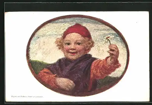 Künstler-AK Ludwig von Zumbusch: München, Margeritentag 1911, Kind mit Margerite