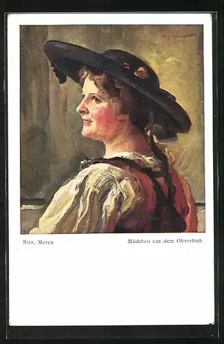 Künstler-AK Thomas Riss: Mädchen aus dem Oberetsch mit schönen Hut