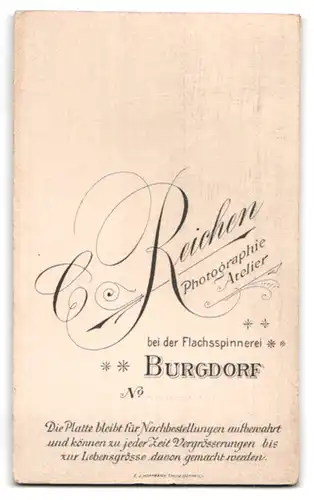 Fotografie C. Reichen, Burgdorf, Bürgerlicher Mann im Anzug mit Schnauzbart