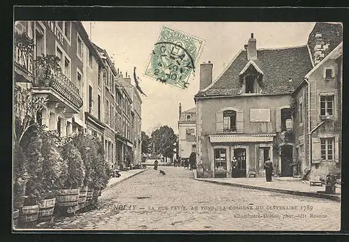AK Nolay, La Rue Pavie. Au fond, La Colonne du Centenaire 1789