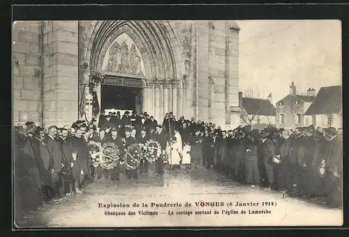 AK Vonges, Explosion de la Poudrerie (6 Janvier 1906), Obsèques des Victimes-Le cortège sortant de l`èglise de Lamarche