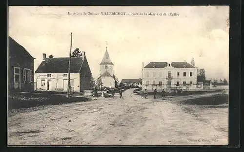 AK Villebichot, Place de la Mairie et de l`Eglise