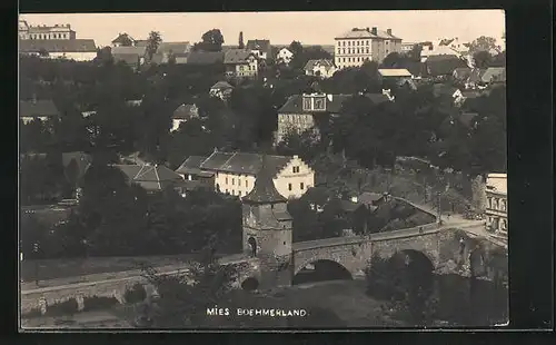 AK Mies / Boehmerland, Ortspartie mit alter Brücke