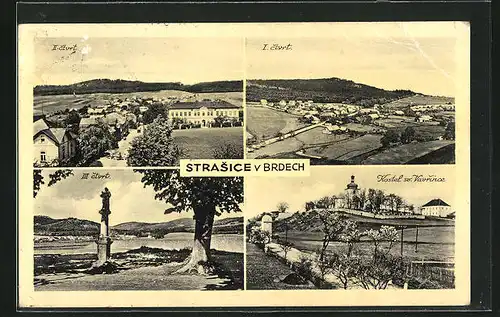 AK Strasice v Brdech, Kostel sv. Vavrince, Ortsansicht