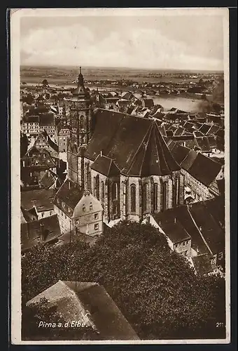 AK Pirna a. d. Elbe, Teilansicht mit Kirche