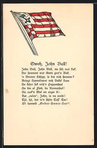 AK Oweh, John Bull!, Fahne mit blauem Schlüssel