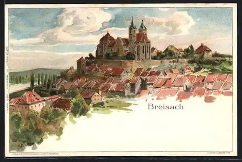 Künstler-AK Carl Biese: Breisach, Ortsansicht mit Kirche