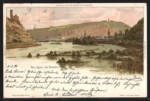 Künstler-AK Carl Biese: Bingen, Panoramablick ins Rheintal