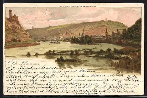 Künstler-AK Carl Biese: Bingen, Panoramablick ins Rheintal