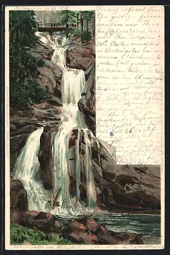 Künstler-AK Carl Biese: Brücke über den Wasserfall