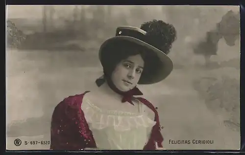 AK Schauspielerin Felicitas Cerigioli im Portrait mit Hut