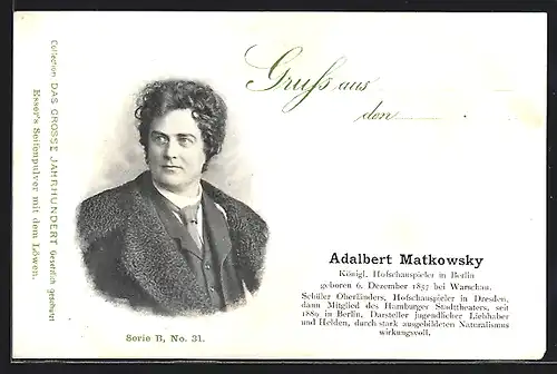 AK Adalbert Matkowsky, Königl. Hofschauspieler in Berlin