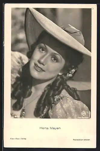 AK Schauspielerin Herta Mayen mit Hut und gelocktem Haar