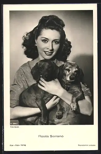 AK Schauspielerin Rosita Serrano mit Dackeln porträtiert