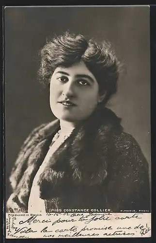 AK Schauspielerin Constance Collier im Pelzmantel