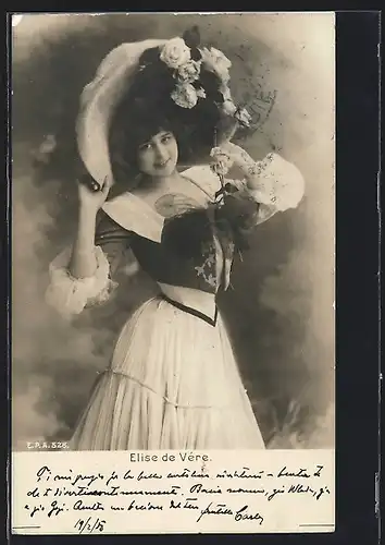 AK Schauspielerin Elise de Vére posiert mit Hut