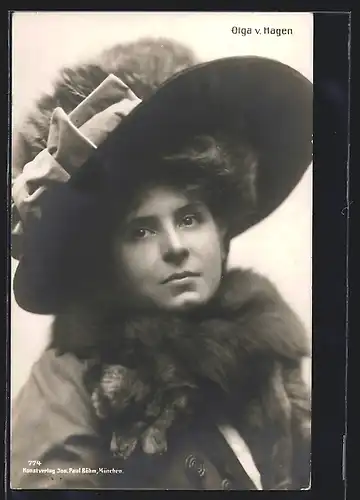 AK Schauspielerin Olga von Hagen mit Pelzkragen und Hut