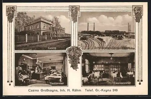 AK Gr.-Kayna, Gasthaus Casino Grosskayna von H. Rähm, Innenansicht Gastzimmer, Brikettfabriken Michel Vesta