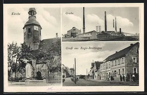 AK Regis-Breitingen /Leipzig, Kohlegrube, Strassenpartie, Kirche