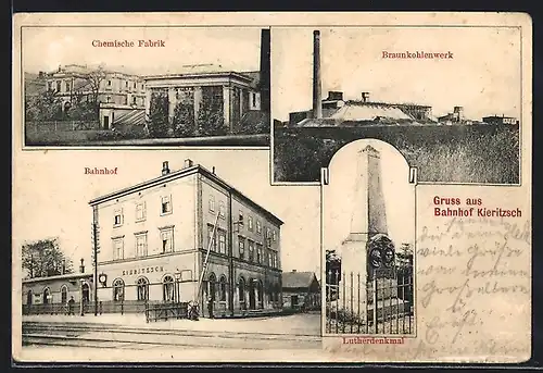 AK Kieritzsch, Bahnhof mit Bahnsteig, Chemische Fabrik, Braunkohlenwerk