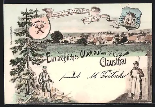 AK Clausthal, Ortsansicht, Wappen, Bergleute