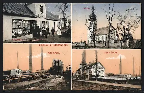 AK Lützkendorf, Kolonialwarenhandlung von Franz Artus, Alte und neue Grube