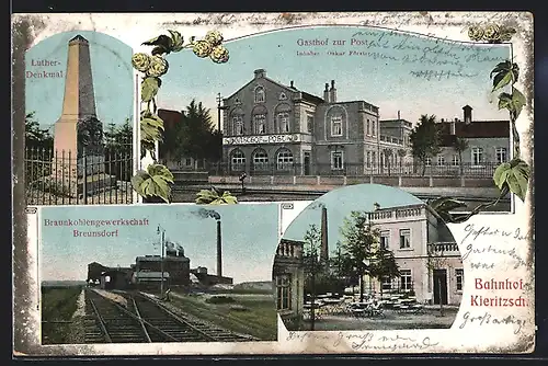 AK Kieritzsch, Gasthof zur Post, Garten, Braunkohlengewerkschaft Breunsdorf