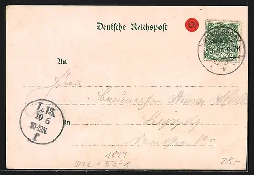 Vorläufer-Lithographie Ronneburg, 1894, Strassenpartie aus der Vogelschau, Ortsansicht