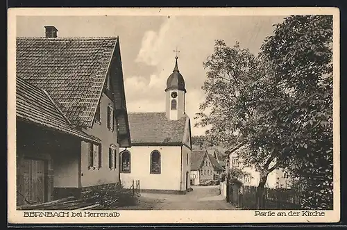 AK Bernbach bei Herrenalb, Strassenpartie mit Kirche