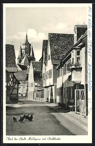 AK Weil der Stadt, Mühlgasse mit Stadtkirche