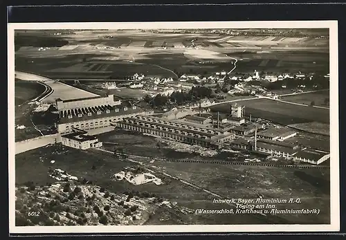 AK Töging am Inn, Innwerk, Bayer. Aluminium AG, Wasserschloss, Krafthaus, Aluminiumfabrik, Fliegeraufnahme